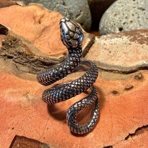 Stainless Steel Retro Vintage Snake Ring Cocktail Statement Biker Ring Size 7